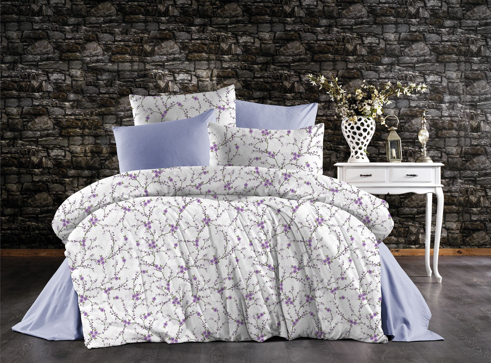 Parure housse de couette polycoton – Literie confortable et résistante 200×200 cm + drap housse 160×200 +30 cm + 2 taies 50×70 cm – Coffret cadeau élégant