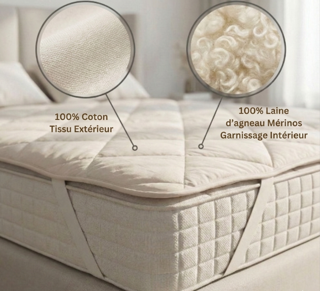 Surmatelas en Laine Mérinos 180x200 – Confort Naturel Premium | Maison Royale Collection