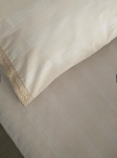 Parure de lit double tissée naturelle 220x240 – Naturel (Crème) – 50% coton & 50% lin – Taies d’oreiller dentelle | Maison Royale Collection