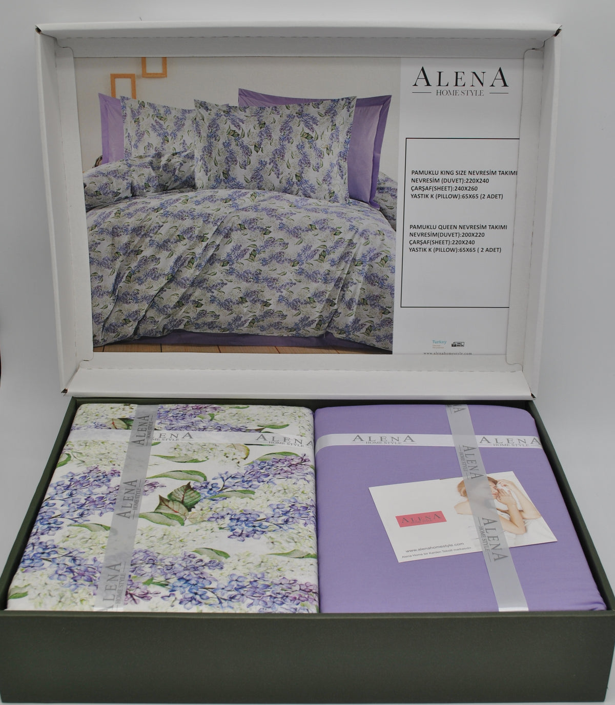 Parure de lit 100% coton 60 fils – Housse de couette Queen Size 200×220 cm + drap plat 220×240 cm + 2 taies 65×65 cm – coffret cadeau avec ruban