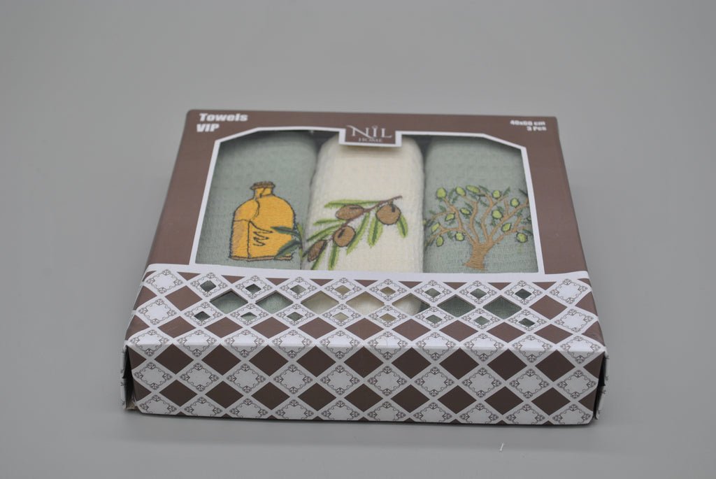 Torchons de Cuisine Brodés 40x60 cm – Lot de 3 – Élégance et Absorption au Quotidien | Maison Royale Collection