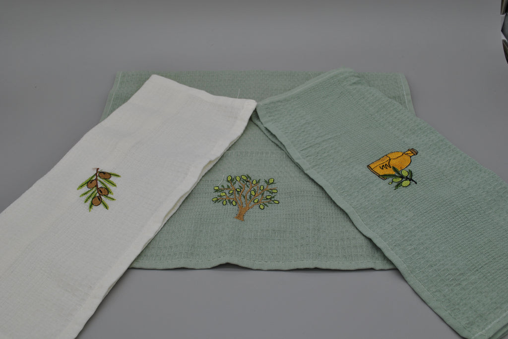 Torchons de Cuisine Brodés 40x60 cm – Lot de 3 – Élégance et Absorption au Quotidien | Maison Royale Collection