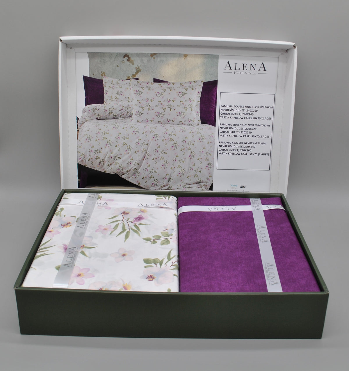 Parure housse de couette King Size 100% coton 60 fils – Housse de couette 220×240 cm + drap plat 240×260 cm + 2 taies 50×70 cm – coffret cadeau élégant avec ruban