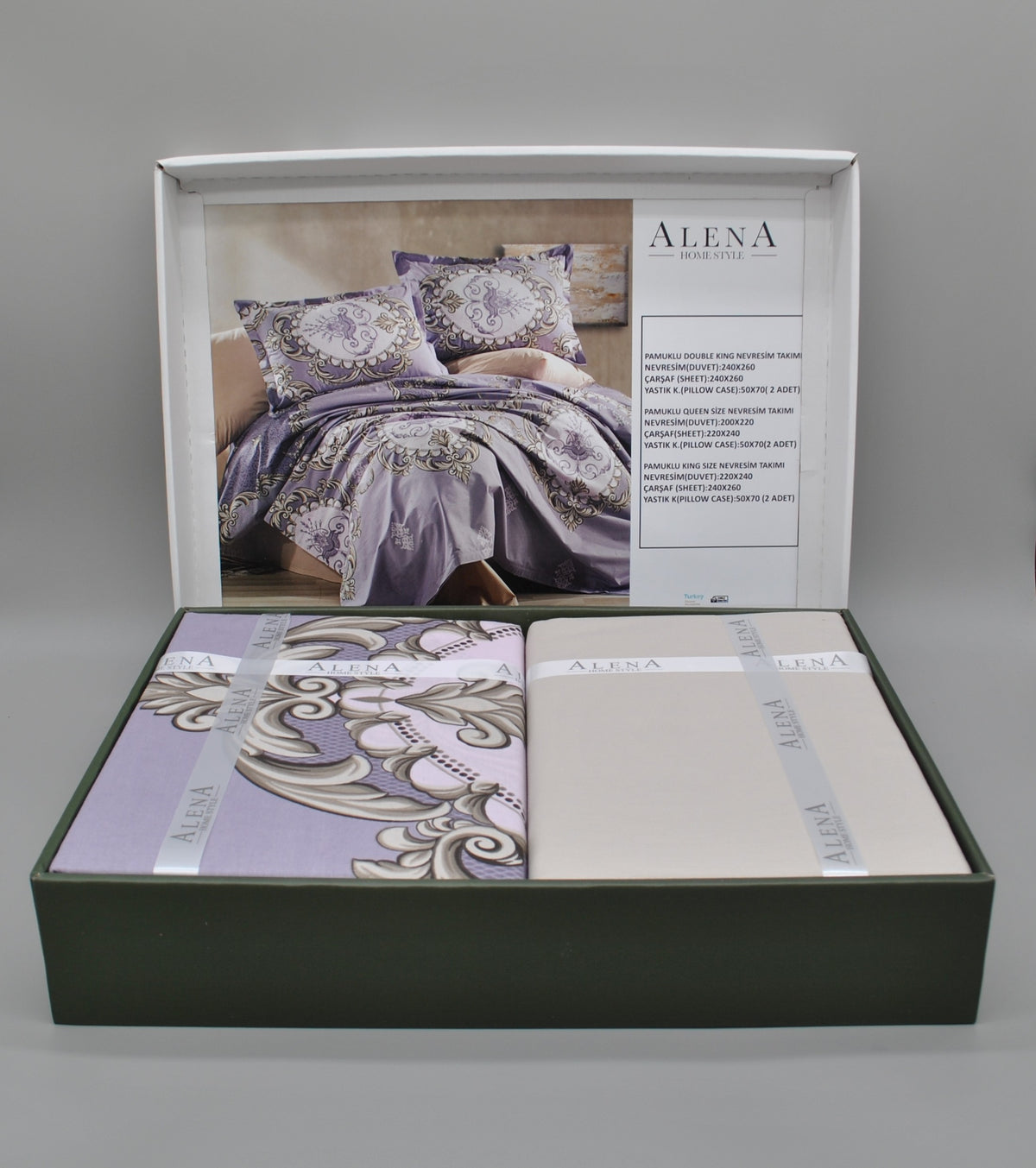 Parure housse de couette 100% coton 60 fils – Literie premium 200×220 cm + drap plat 220×240 cm + 2 taies 50×70 cm – Coffret cadeau élégant avec ruban