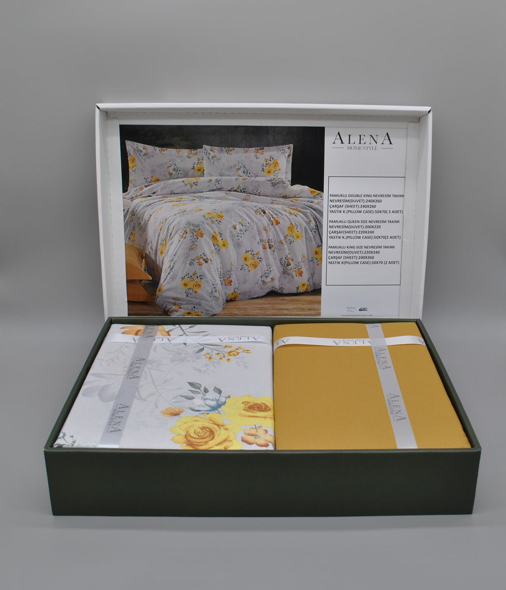Parure housse de couette King Size 100% coton 60 fils – Literie élégante 220×240 cm + drap plat 240×260 cm + 2 taies 50×70 cm – coffret cadeau avec ruban