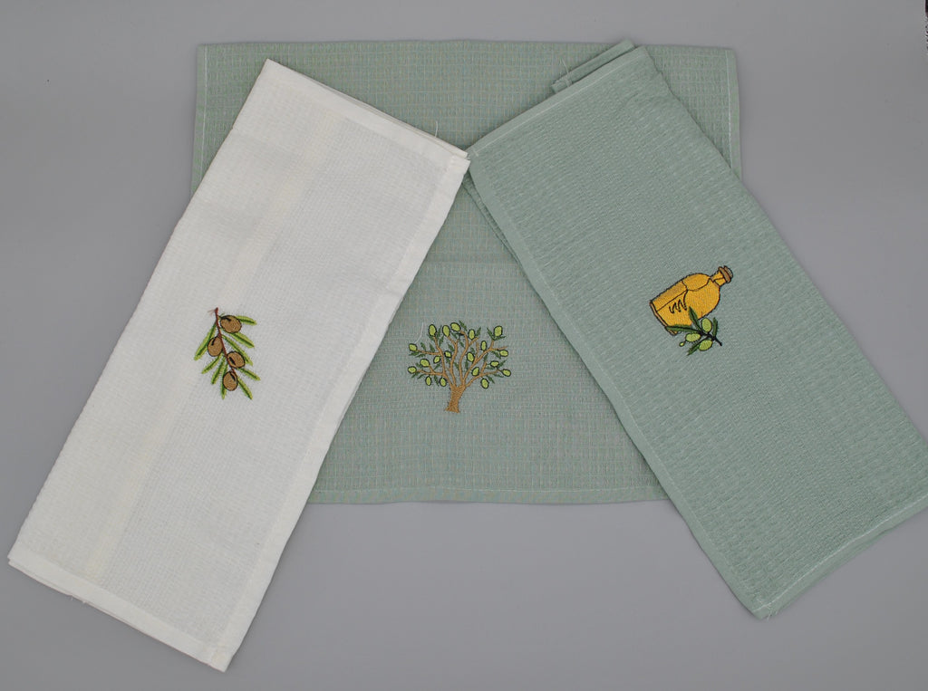 Torchons de Cuisine Brodés 40x60 cm – Lot de 3 – Élégance et Absorption au Quotidien | Maison Royale Collection