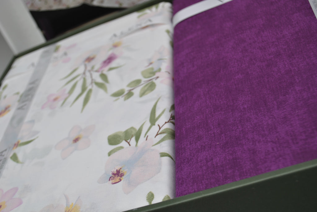 King Size duvet cover set 100% cotton 60 threads – Duvet cover 220×240 cm + flat sheet 240×260 cm + 2 pillowcases 50×70 cm – elegant gift box with ribbon