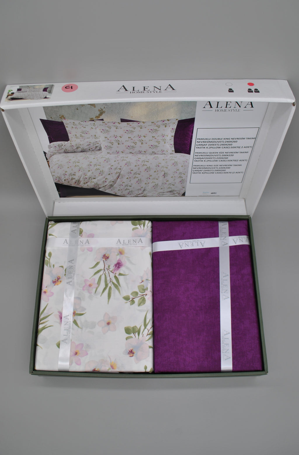 King Size duvet cover set 100% cotton 60 threads – Duvet cover 220×240 cm + flat sheet 240×260 cm + 2 pillowcases 50×70 cm – elegant gift box with ribbon