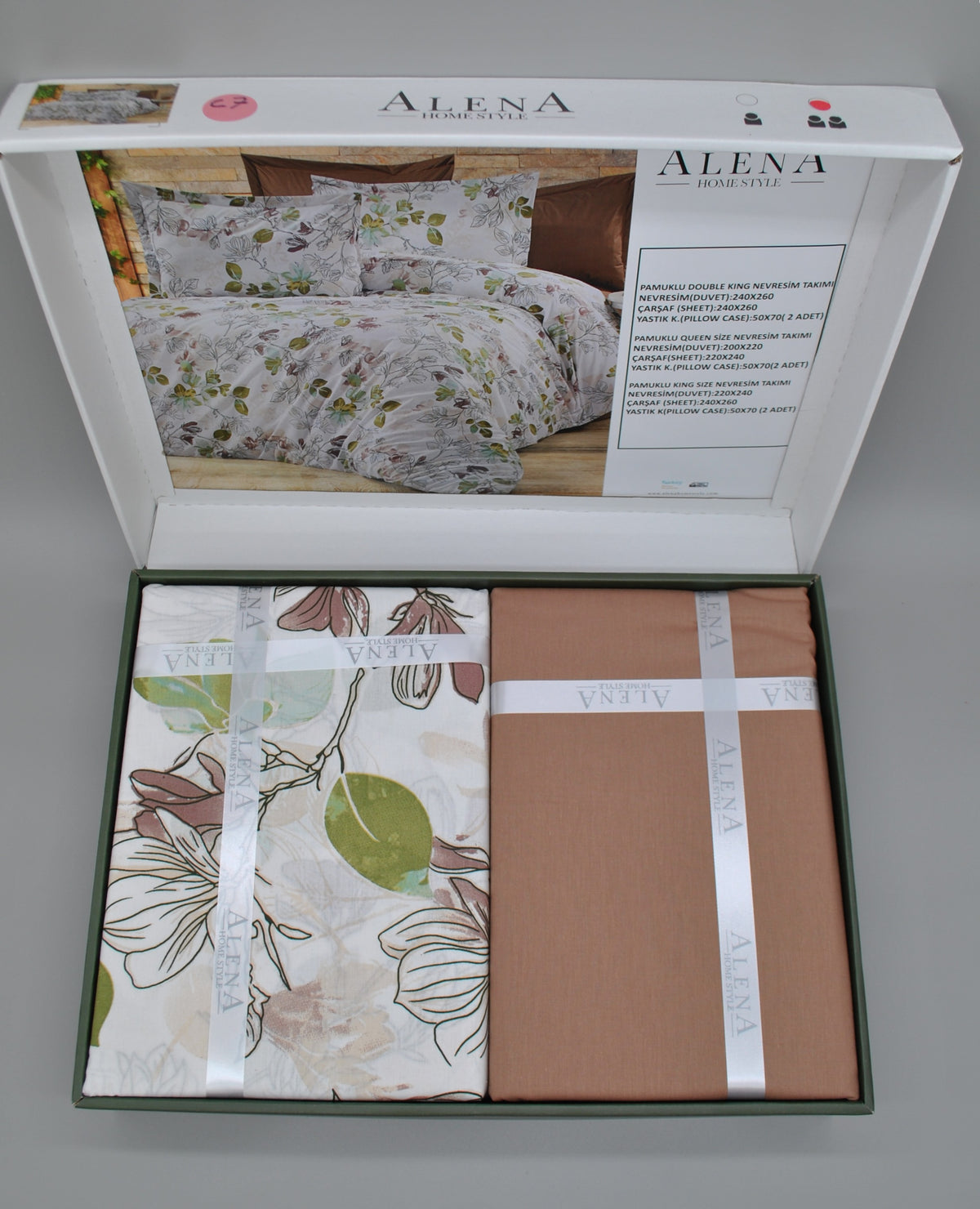 King Size %100 Pamuklu 60 Tel Nevresim Takımı – Konforlu Yatak Örtüsü 220×240 cm + Çarşaf 240×260 cm + 2 Adet Yastık Kılıfı 50×70 cm – Kurdeleli Hediye Kutusu