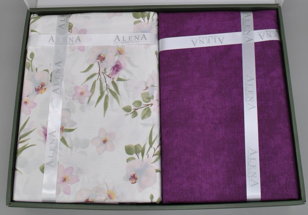 King Size duvet cover set 100% cotton 60 threads – Duvet cover 220×240 cm + flat sheet 240×260 cm + 2 pillowcases 50×70 cm – elegant gift box with ribbon