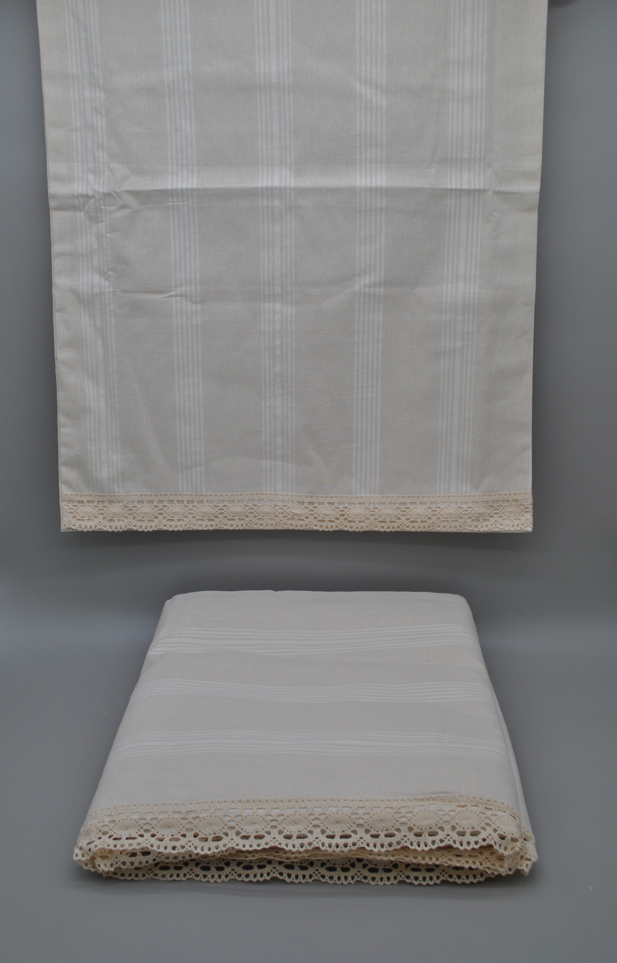 Parure de lit double tissée naturelle 220x240 – Naturel (Crème) – 50% coton & 50% lin – Taies d’oreiller dentelle | Maison Royale Collection
