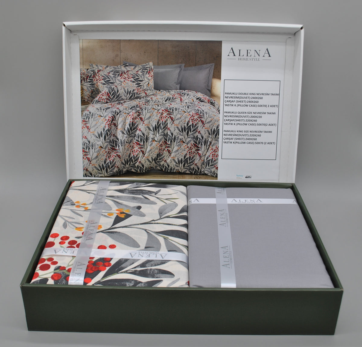 Parure housse de couette 100% coton 60 fils – Literie premium 200×220 cm + drap plat 220×240 cm + 2 taies 50×70 cm – Coffret cadeau élégant avec ruban