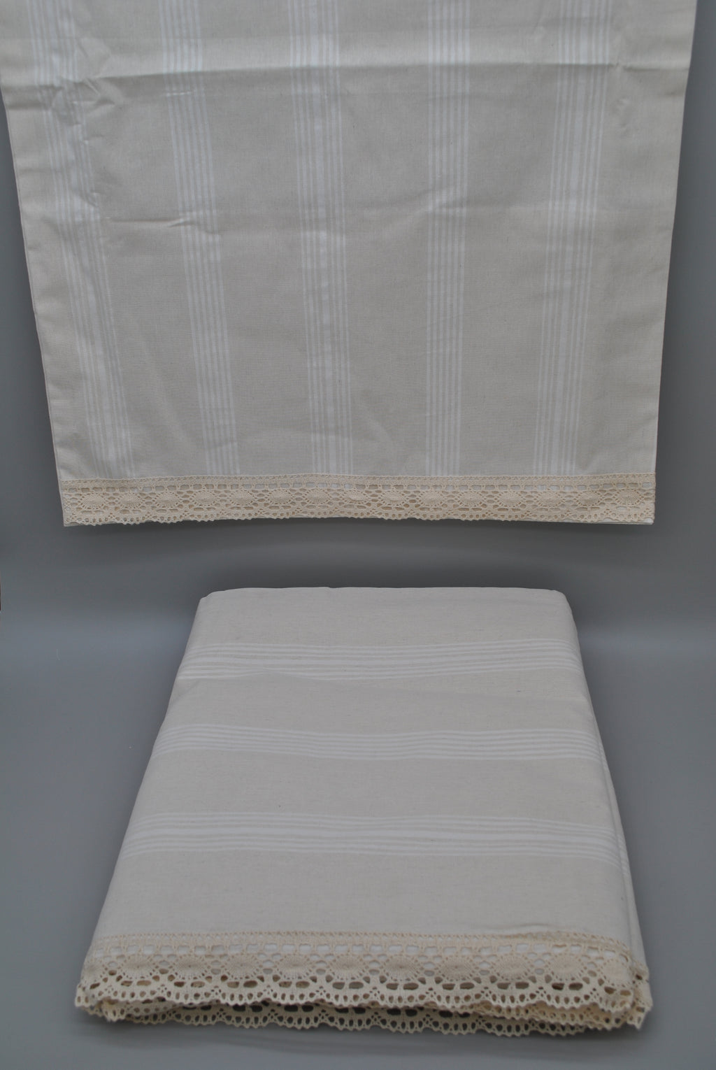 Parure de lit double tissée naturelle 220x240 – Naturel (Crème) – 50% coton & 50% lin – Taies d’oreiller dentelle | Maison Royale Collection