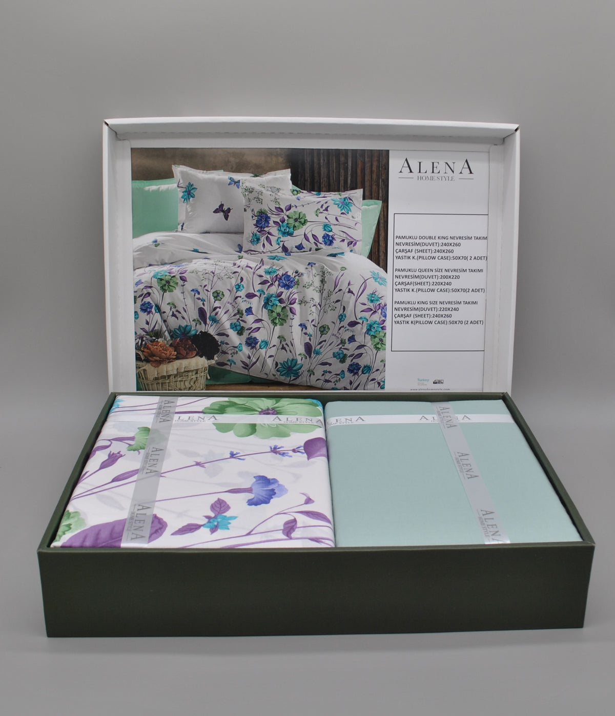 Parure housse de couette Double King Size 100% coton 60 fils – Literie élégante 240×260 cm + drap plat 240×260 cm + 2 taies 50×70 cm – coffret cadeau avec ruban