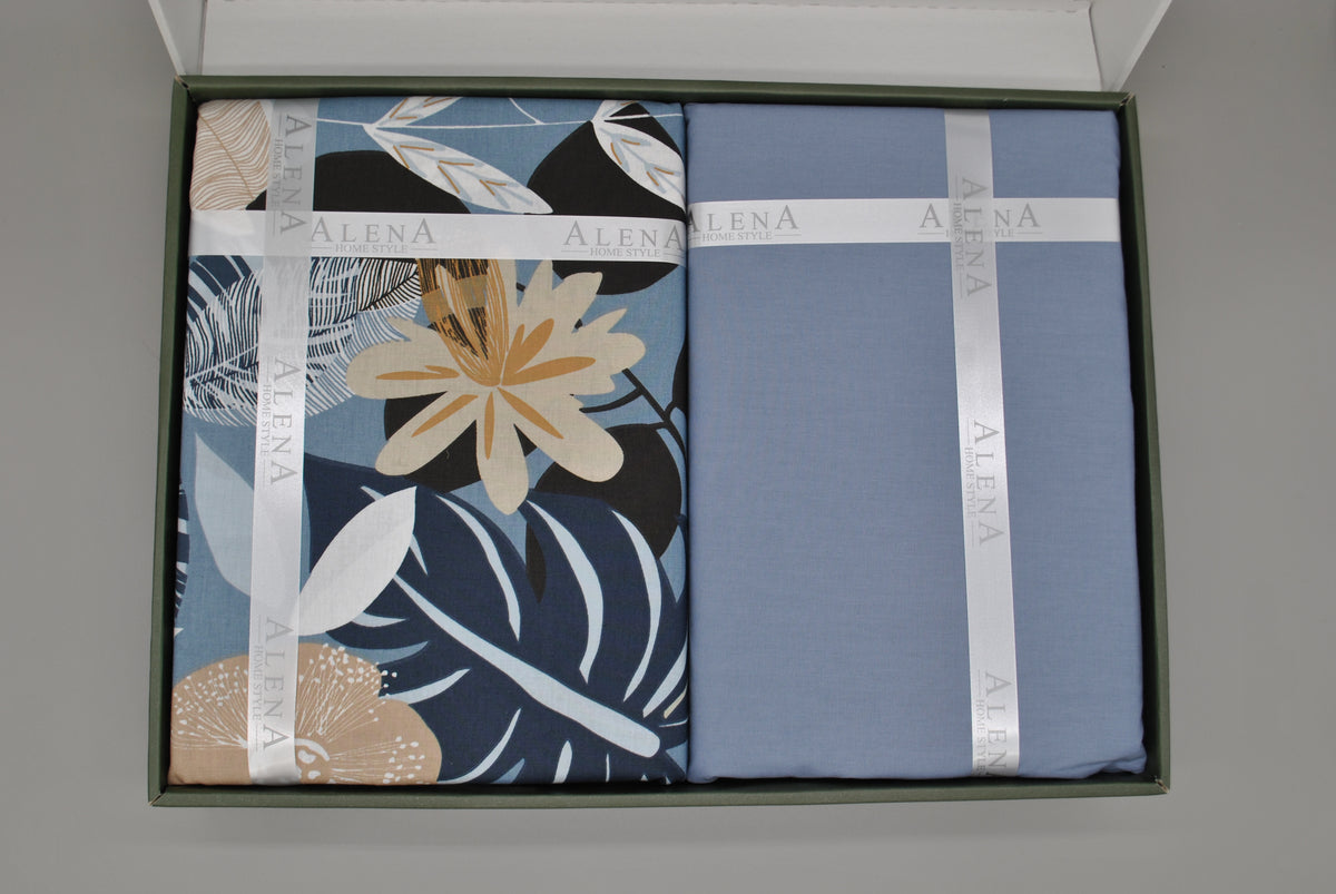 Parure de lit 100% coton 60 fils – Housse de couette Queen Size 200×220 cm + drap plat 220×240 cm + 2 taies 65×65 cm – coffret cadeau élégant
