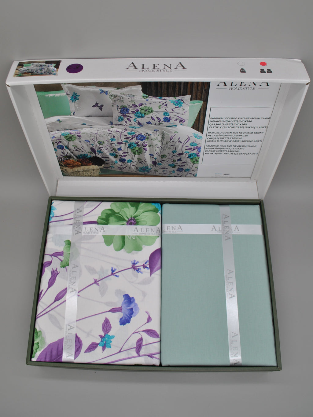 Parure housse de couette Double King Size 100% coton 60 fils – Literie élégante 240×260 cm + drap plat 240×260 cm + 2 taies 50×70 cm – coffret cadeau avec ruban