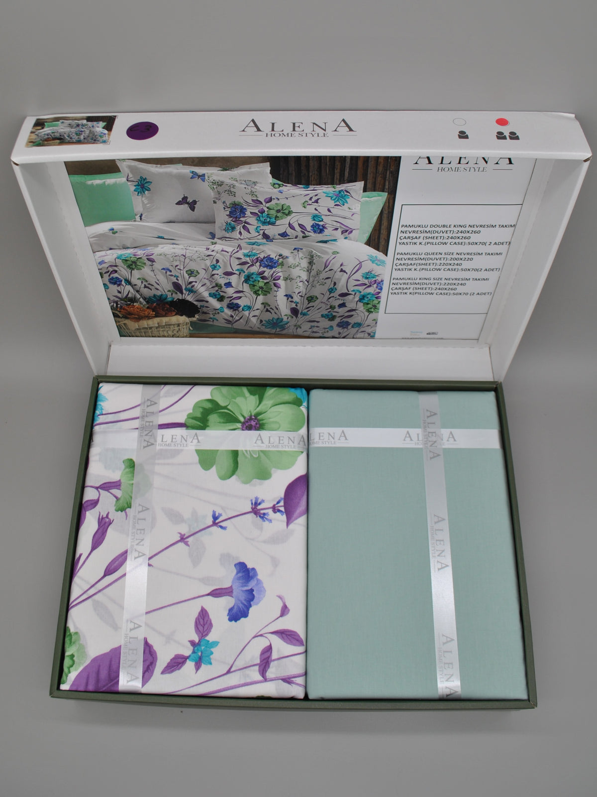 Parure housse de couette Double King Size 100% coton 60 fils – Literie élégante 240×260 cm + drap plat 240×260 cm + 2 taies 50×70 cm – coffret cadeau avec ruban