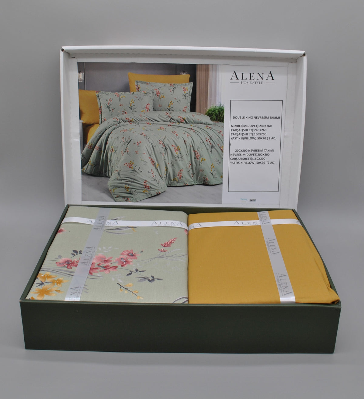 Parure housse de couette 100% coton 60 fils – Housse de couette 200×200 cm + drap housse 160×200+30 cm + 2 taies 50×70 cm – coffret cadeau élégant