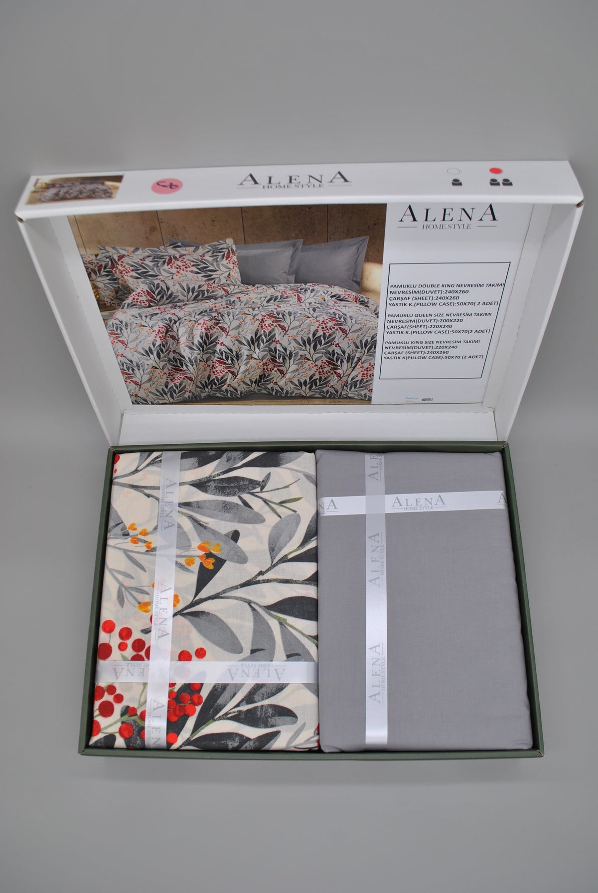 Parure housse de couette 100% coton 60 fils – Literie premium 200×220 cm + drap plat 220×240 cm + 2 taies 50×70 cm – Coffret cadeau élégant avec ruban
