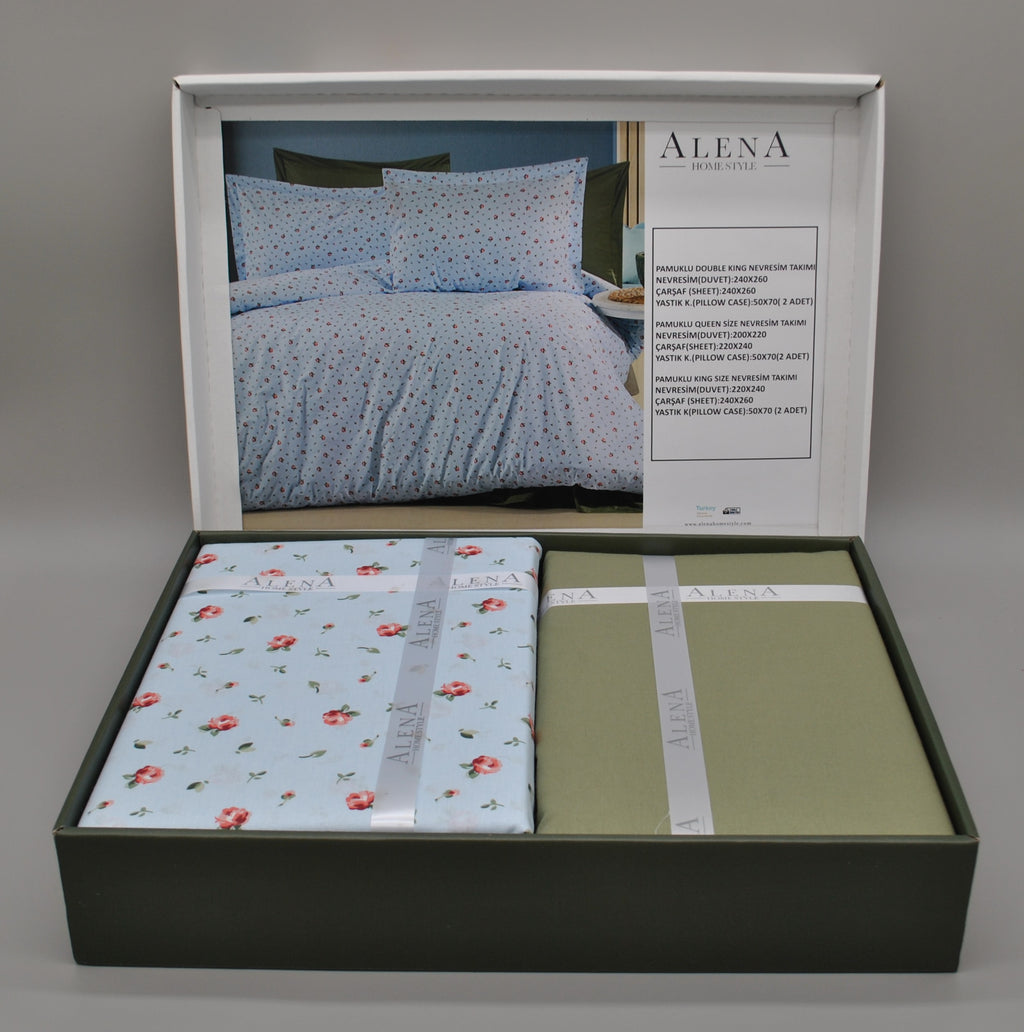 Set copripiumino King Size 100% cotone 60 fili – Set biancheria 220×240 cm + lenzuolo 240×260 cm + 2 federe 50×70 cm – scatola regalo premium con nastro