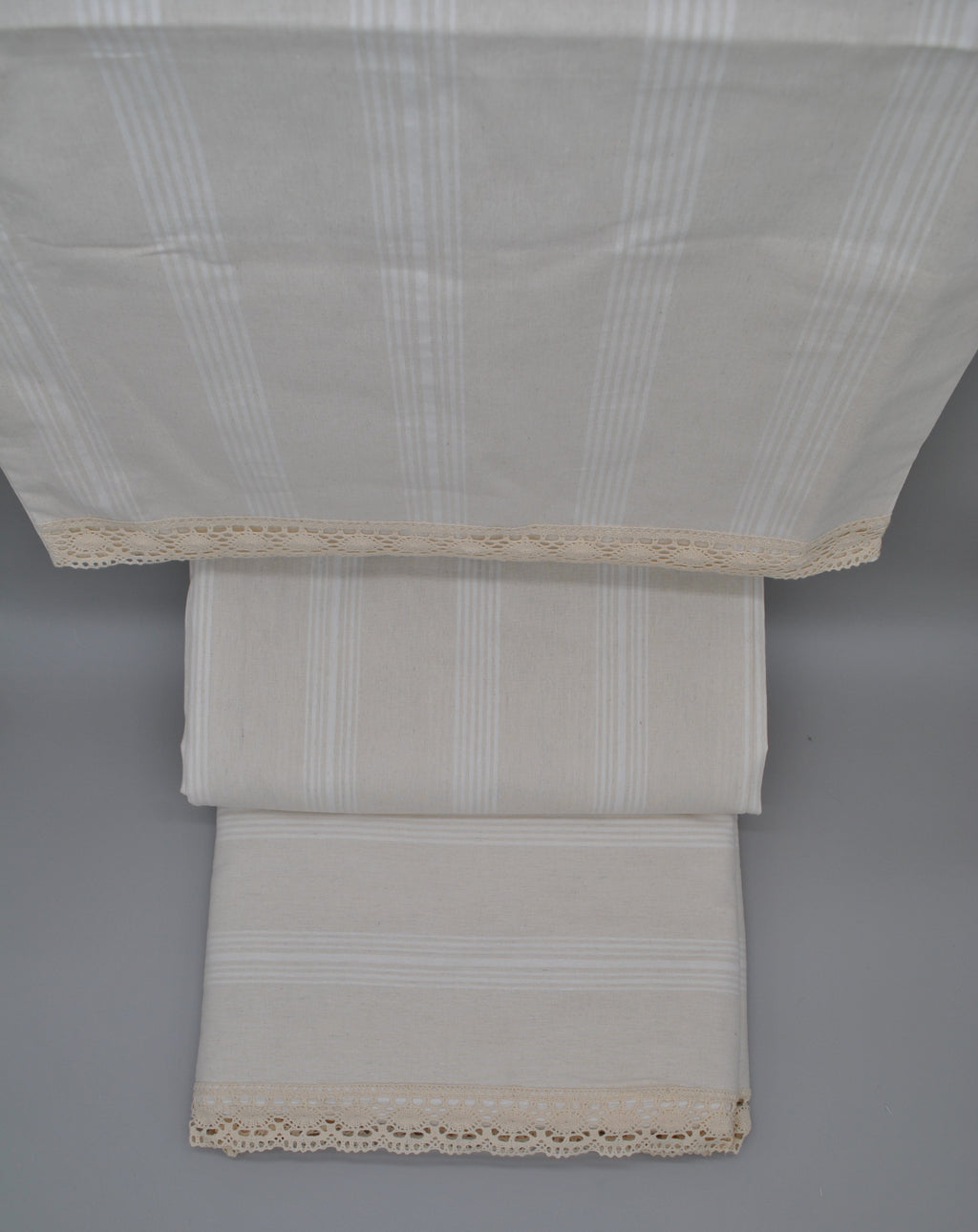 Parure de lit double tissée naturelle 220x240 – Naturel (Crème) – 50% coton & 50% lin – Taies d’oreiller dentelle | Maison Royale Collection