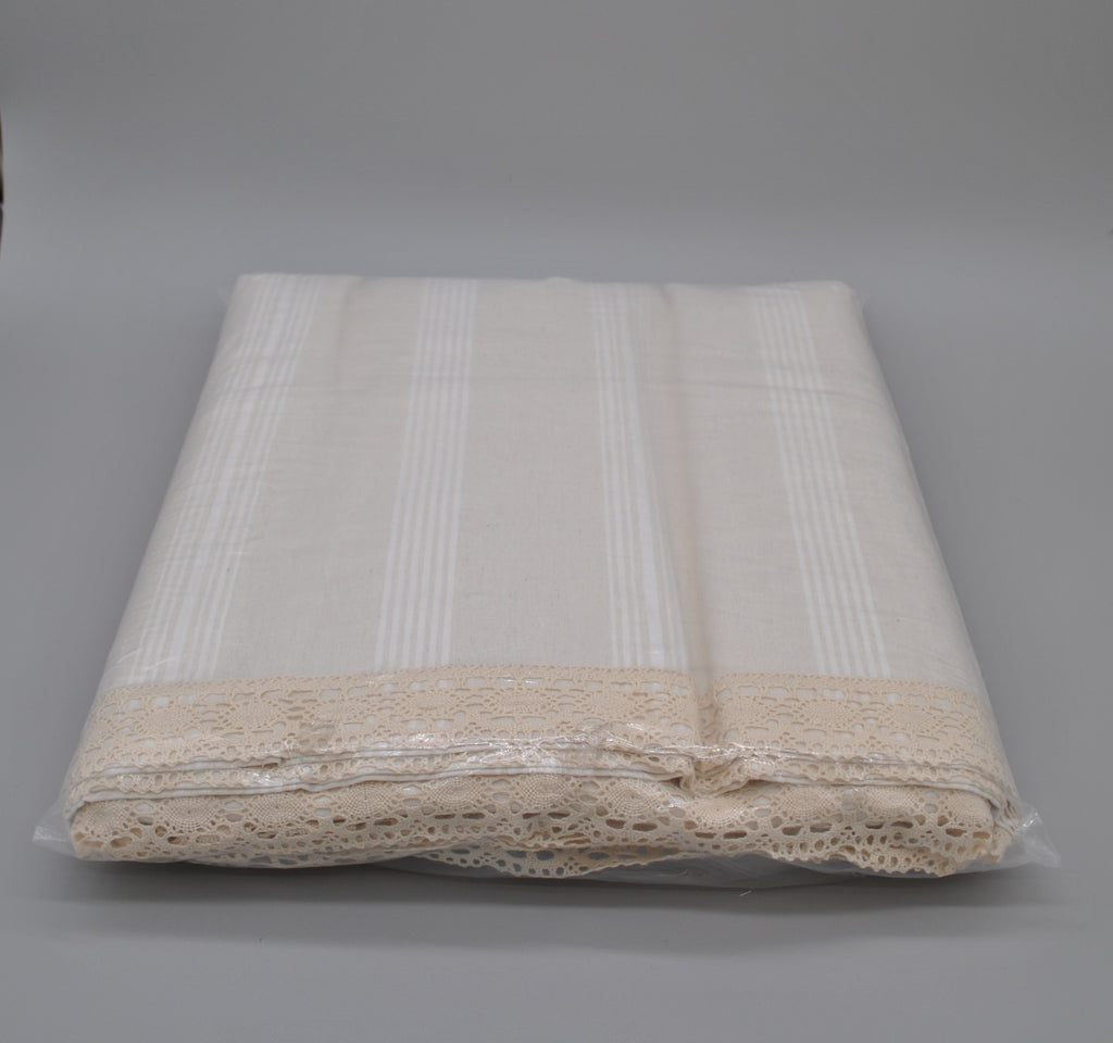 Parure de lit double tissée naturelle 220x240 – Naturel (Crème) – 50% coton & 50% lin – Taies d’oreiller dentelle | Maison Royale Collection
