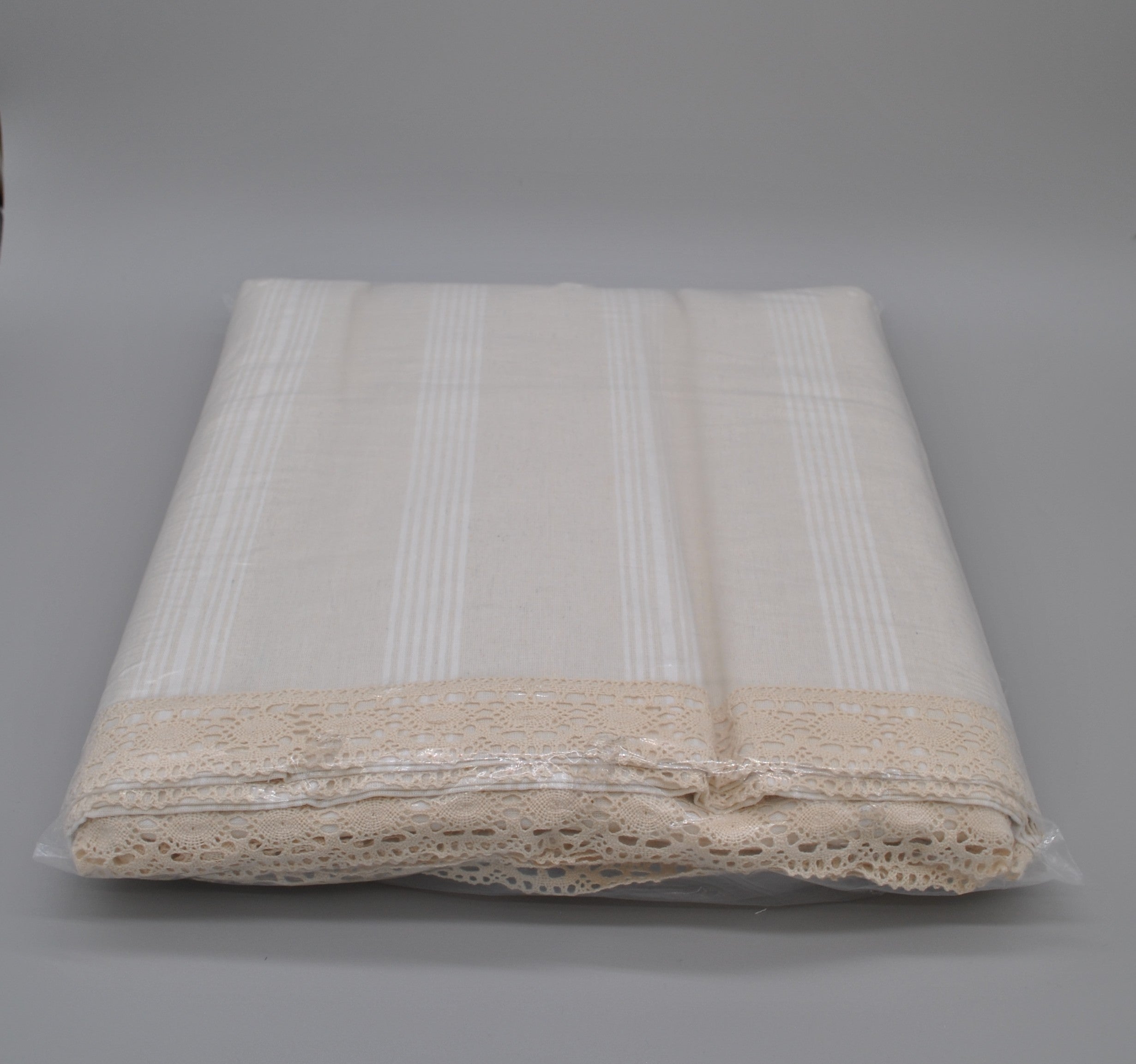 Parure de lit double tissée naturelle 220x240 – Naturel (Crème) – 50% coton & 50% lin – Taies d’oreiller dentelle | Maison Royale Collection