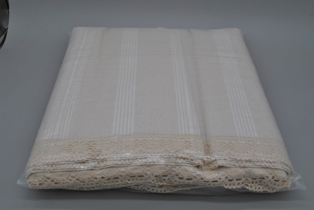 Parure de lit double tissée naturelle 220x240 – Naturel (Crème) – 50% coton & 50% lin – Taies d’oreiller dentelle | Maison Royale Collection