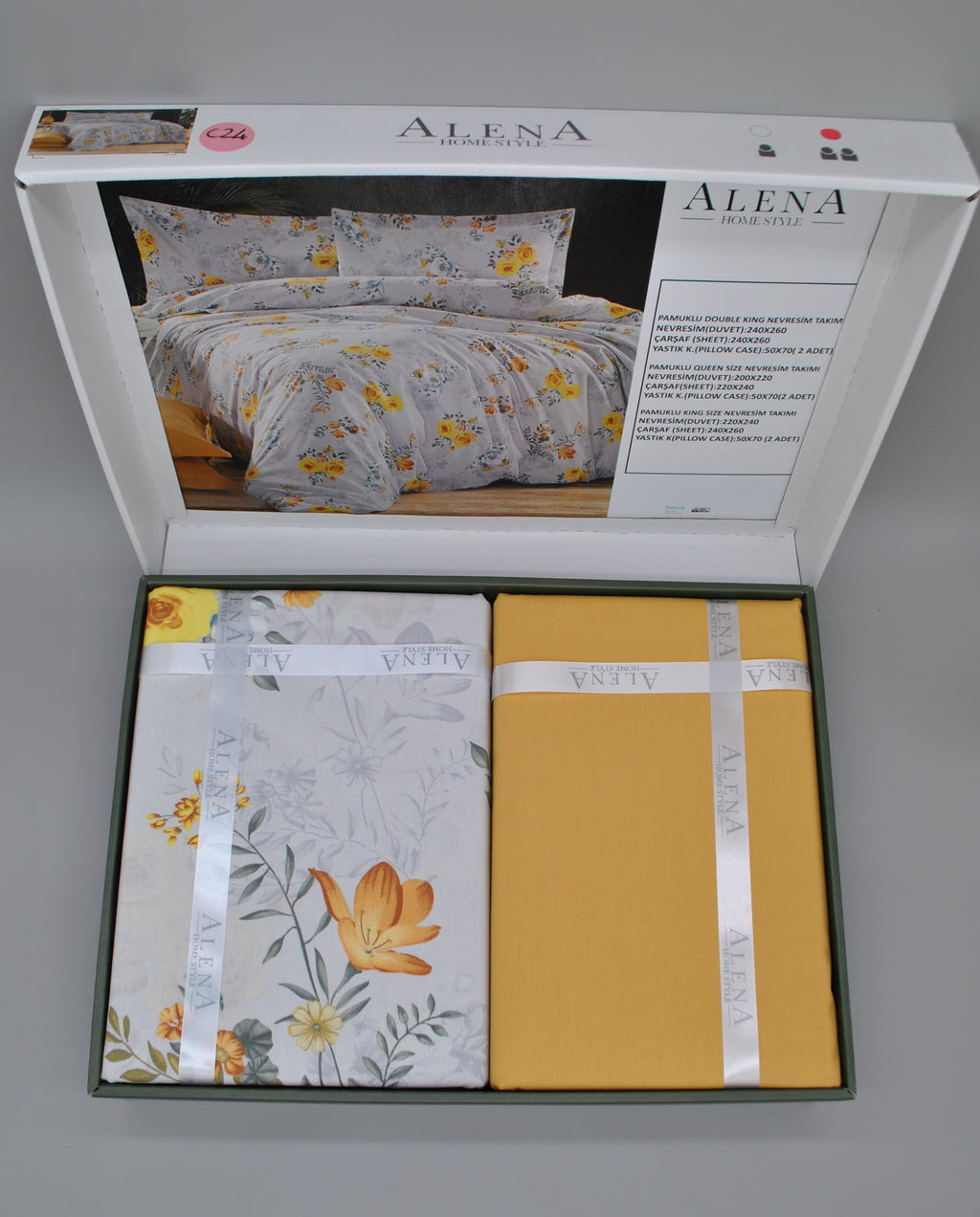 Parure housse de couette King Size 100% coton 60 fils – Literie élégante 220×240 cm + drap plat 240×260 cm + 2 taies 50×70 cm – coffret cadeau avec ruban