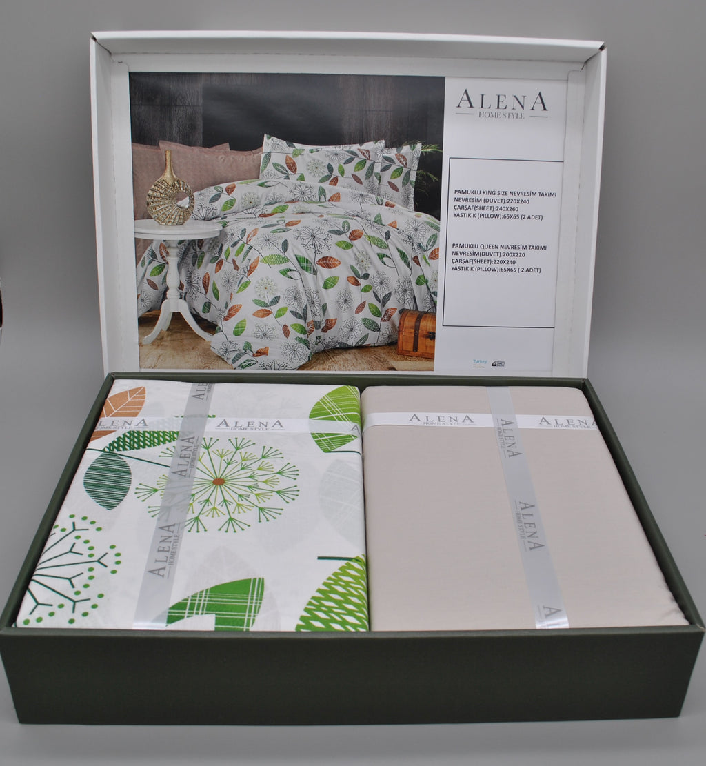 Parure de lit élégante 100% coton – Queen Size 200×220 cm – Coffret cadeau