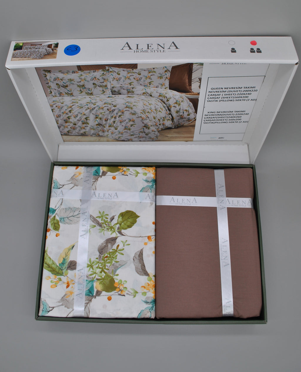 King Size %100 Pamuk 60 Tel Nevresim Takımı – 220×240 cm Nevresim + 160×200+30 cm Lastikli Çarşaf + 2 Adet 50×70 cm Yastık Kılıfı – Şık Hediye Kutusu