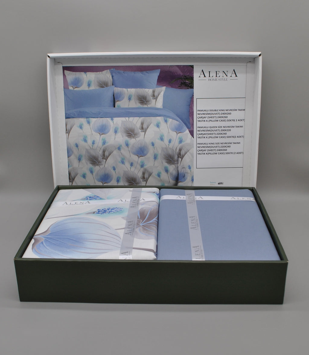 Parure housse de couette King Size 100% coton 60 fils – Literie élégante 220×240 cm + drap plat 240×260 cm + 2 taies 50×70 cm – coffret cadeau avec ruban