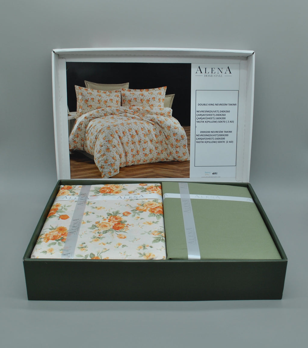 100% cotton duvet cover set 60 threads/cm² – Complete bedding set 200x200 cm + fitted sheet 160x200+30 cm + 2 pillowcases 50x70 cm – gift box with ribbon