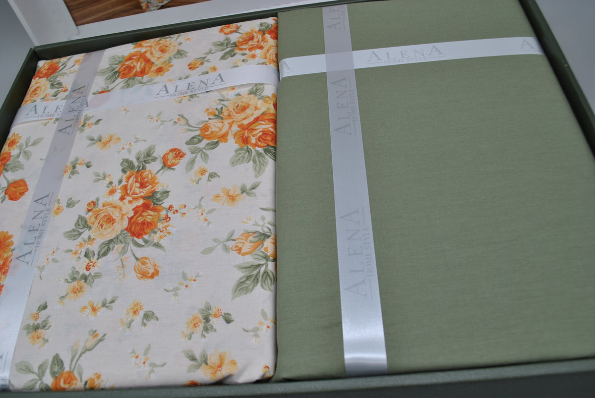 100% cotton duvet cover set 60 threads/cm² – Complete bedding set 200x200 cm + fitted sheet 160x200+30 cm + 2 pillowcases 50x70 cm – gift box with ribbon