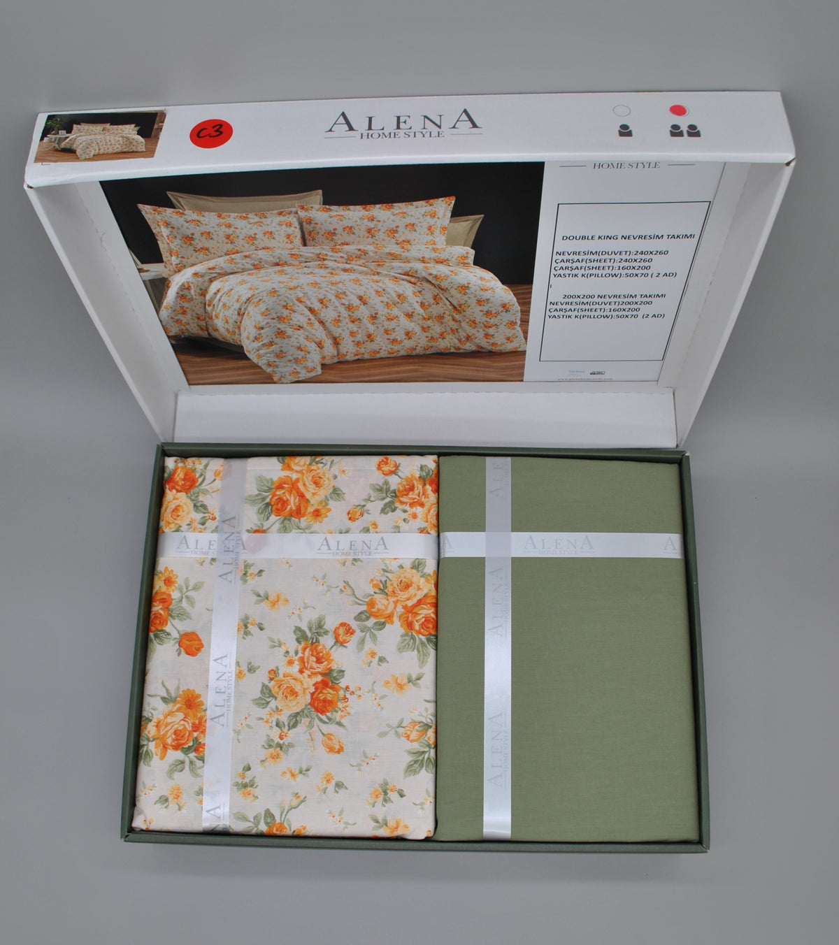 100% cotton duvet cover set 60 threads/cm² – Complete bedding set 200x200 cm + fitted sheet 160x200+30 cm + 2 pillowcases 50x70 cm – gift box with ribbon