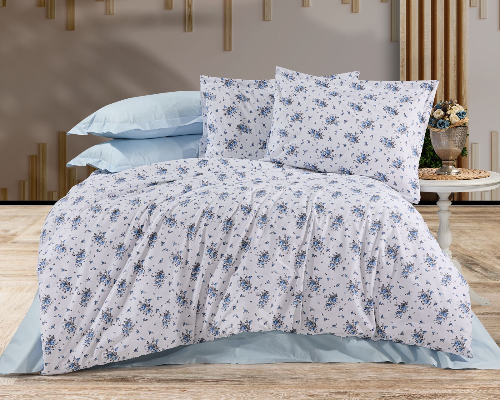 Parure housse de couette King Size 100% coton 60 fils – Housse de couette 220×240 cm + drap housse élastique 160×200+30 cm + 2 taies 50×70 cm – coffret cadeau élégant