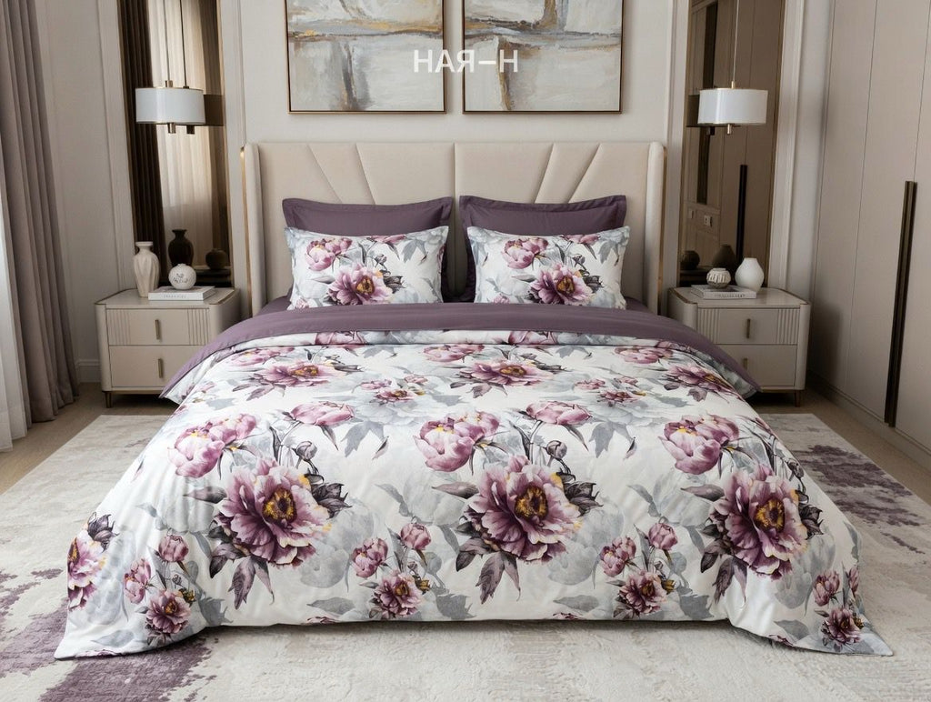 Set copripiumino Double King Size 100% cotone 60 fili – Set biancheria 240×260 cm + lenzuolo 240×260 cm + 2 federe 50×70 cm – scatola regalo premium