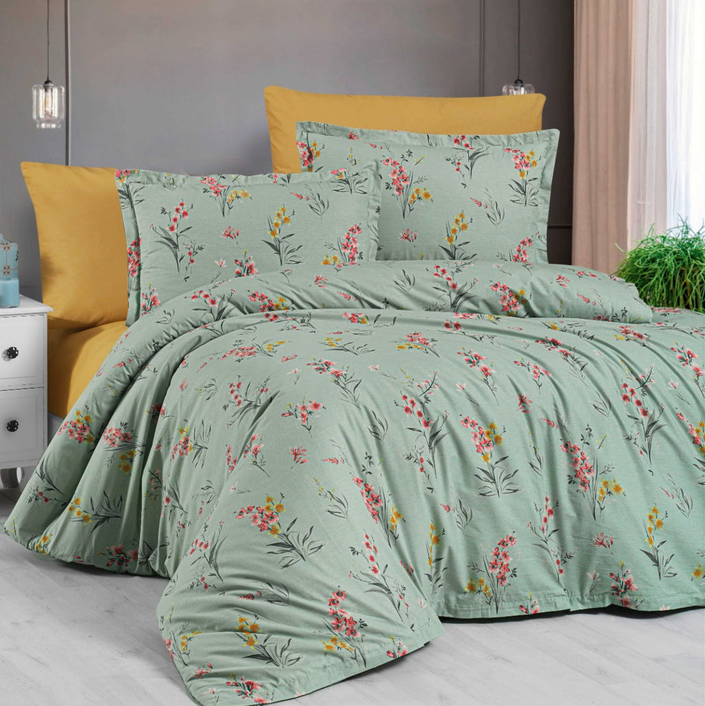 100% Cotton 60 TC Duvet Cover Set – Duvet Cover 200x200 cm + Fitted Sheet 160x200+30 cm + 2 Pillowcases 50x70 cm – Elegant Gift Box