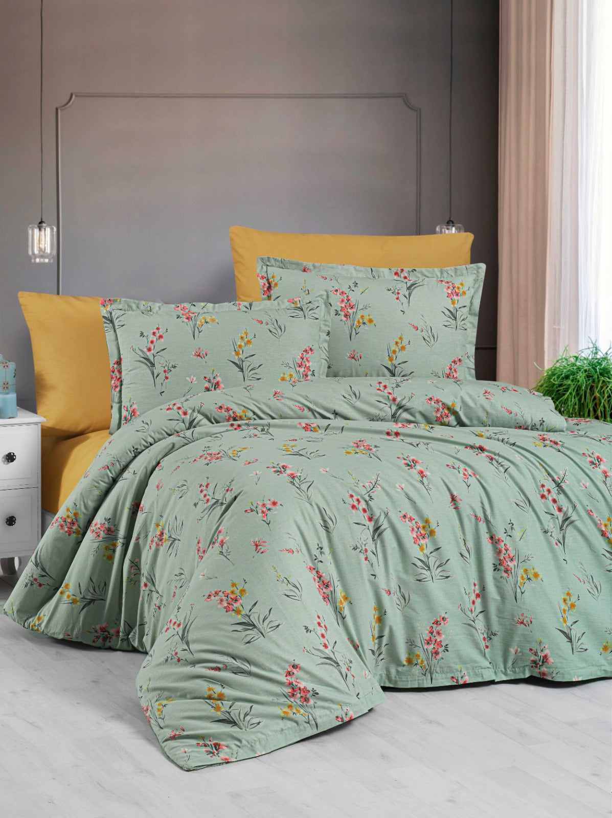 Parure housse de couette 100% coton 60 fils – Housse de couette 200×200 cm + drap housse 160×200+30 cm + 2 taies 50×70 cm – coffret cadeau élégant