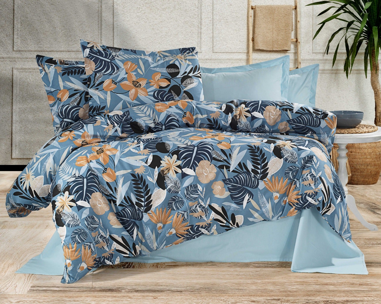Parure de lit 100% coton 60 fils – Housse de couette Queen Size 200×220 cm + drap plat 220×240 cm + 2 taies 65×65 cm – coffret cadeau élégant