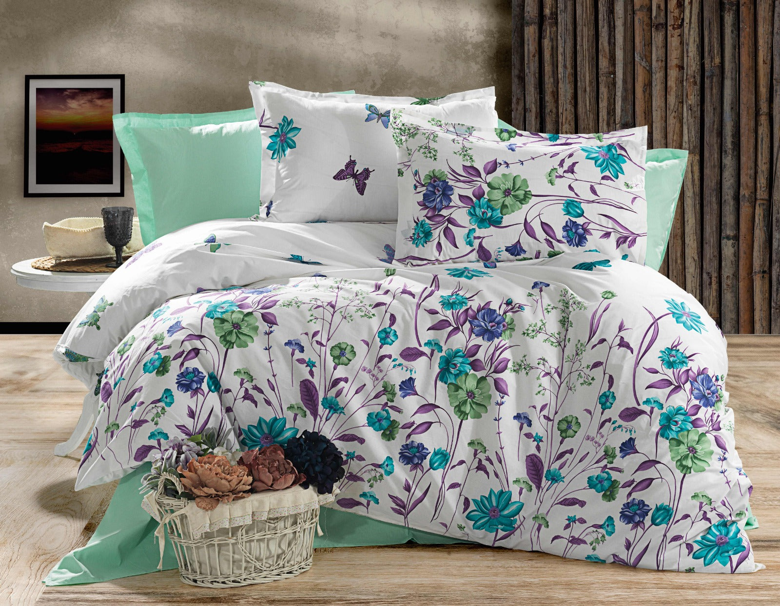 Parure housse de couette Double King Size 100% coton 60 fils – Literie élégante 240×260 cm + drap plat 240×260 cm + 2 taies 50×70 cm – coffret cadeau avec ruban
