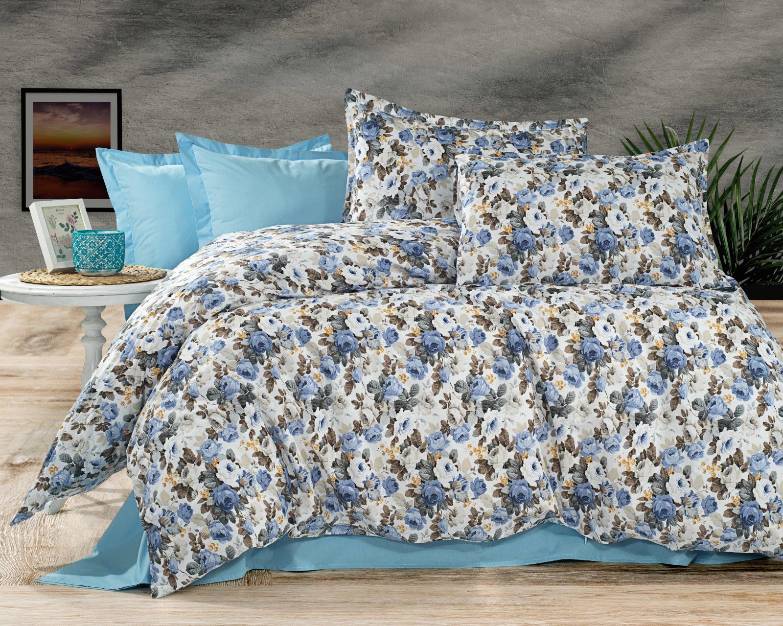 Parure housse de couette King Size 100% coton 60 fils – Literie élégante 220×240 cm + drap plat 240×260 cm + 2 taies 50×70 cm – coffret cadeau avec ruban