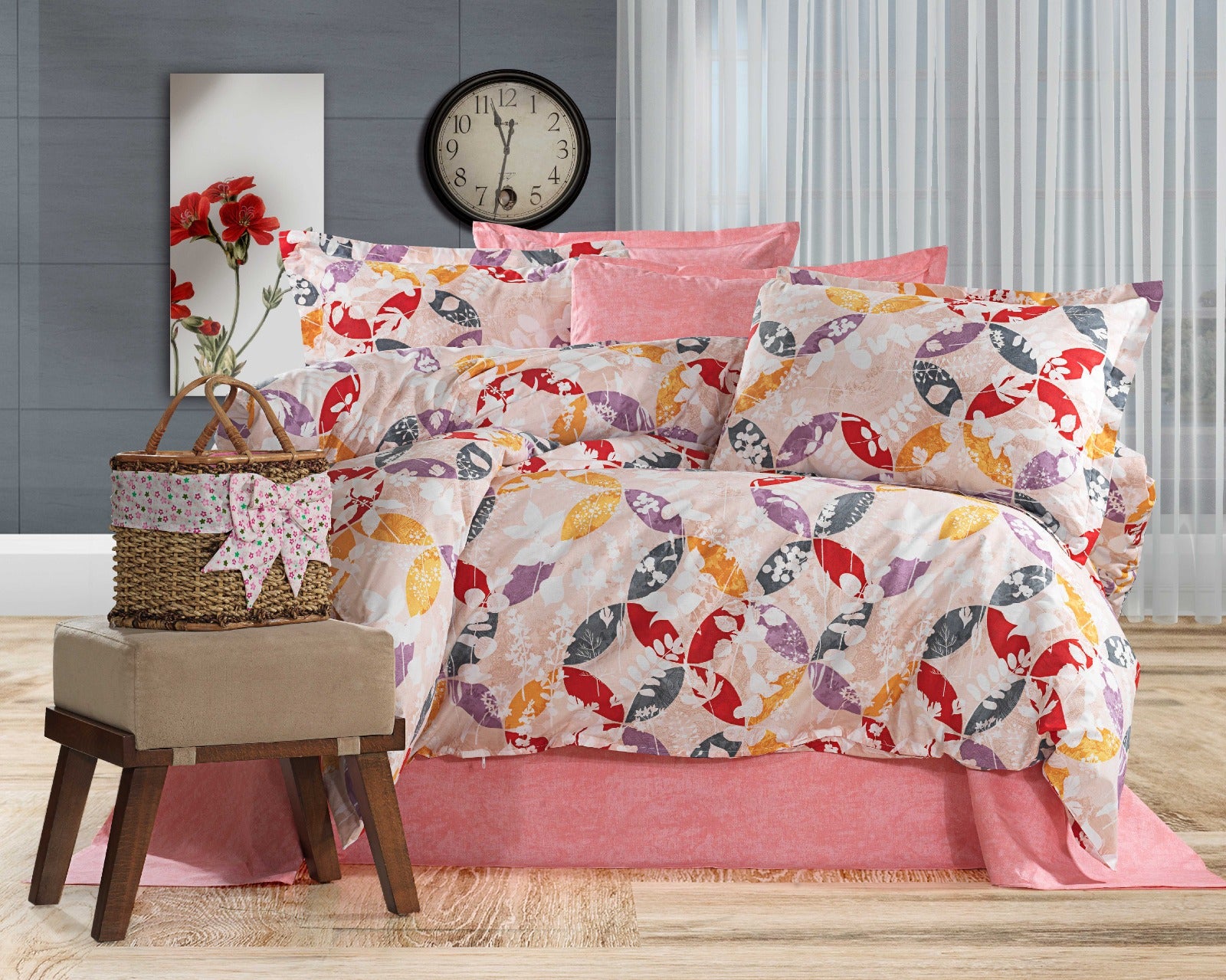 Parure housse de couette 100% coton 60 fils – Literie élégante 200×200 cm + drap housse 160×200+30 cm + 2 taies 50×70 cm – coffret cadeau premium avec ruban
